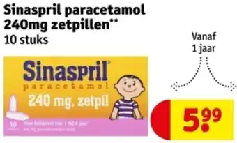 Kruidvat Sinaspril paracetamol 240mg zetpillen aanbieding