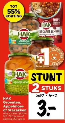 Vomar Voordeelmarkt HAK Groenten, Appelmoes of Stazakken aanbieding