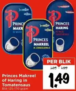 Vomar Voordeelmarkt Princes Makreel of Haring in Tomatensaus aanbieding