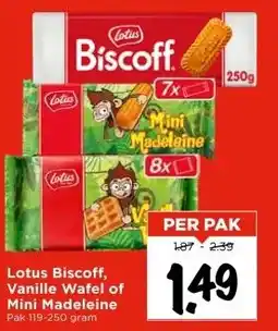 Vomar Voordeelmarkt Lotus Biscoff, Vanille Wafel of Mini Madeleine aanbieding