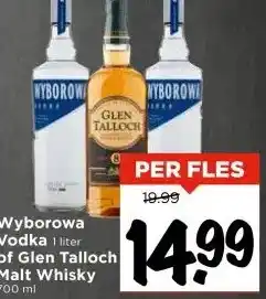Vomar Voordeelmarkt Wyborowa Vodka 1 liter of Glen Talloch Malt Whisky aanbieding