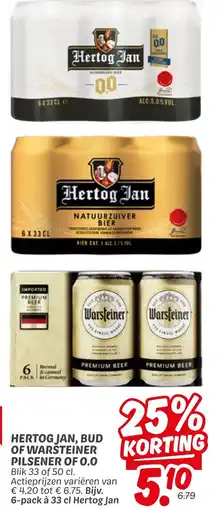 Dekamarkt Hertog jan bud of warsteiner pilsener of 0.0 aanbieding