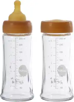 Babypark Hevea Medium Flow Kit Glazen Fles 250 ml 2 Stuks aanbieding
