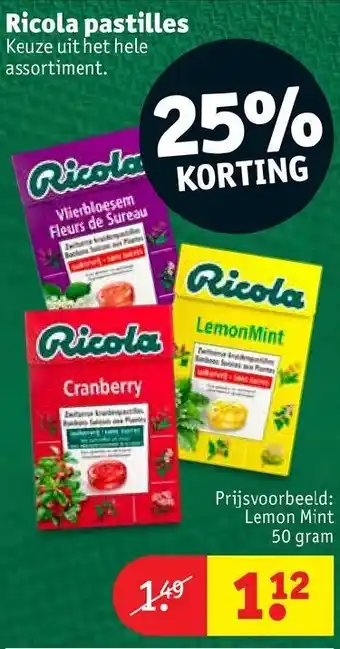 Kruidvat Ricola pastilles 50 gram aanbieding