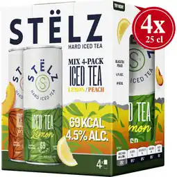 Albert Heijn Stëlz Hard iced tea lemon peach mix 4-pack aanbieding