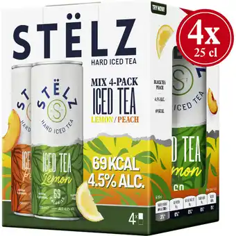 Albert Heijn Stëlz Hard iced tea lemon peach mix 4-pack aanbieding
