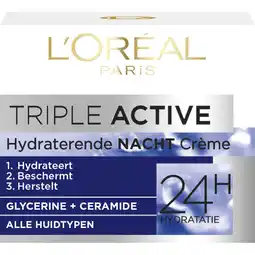 Albert Heijn L'Oréal Triple active nachtcrème alle huidtypen aanbieding