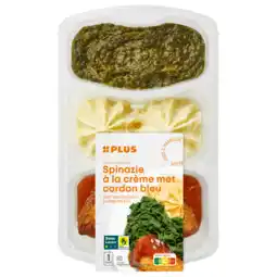 PLUS PLUS Spinazie met cordon bleu en puree aanbieding