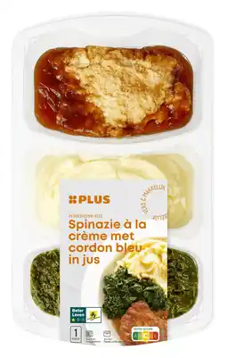 PLUS PLUS Spinazie met cordon bleu en puree aanbieding