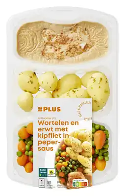 PLUS PLUS Wortel erwt kipfilet peperroomsaus aanbieding