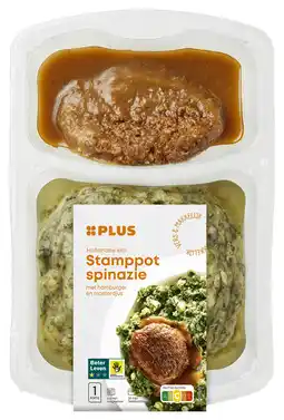 PLUS PLUS Spinazie stamppot hamburger aanbieding