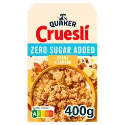 PLUS Quaker Cruesli Zero Sugar Added Cocoa Banana aanbieding