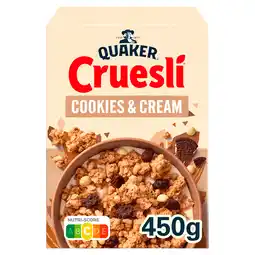 PLUS Quaker Cruesli cookies & cream aanbieding
