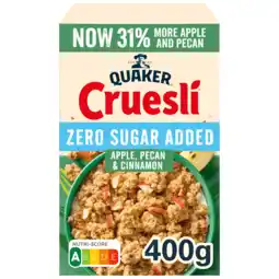 PLUS Quaker Cruesli Zero Sugar Added Apple & Pecan aanbieding