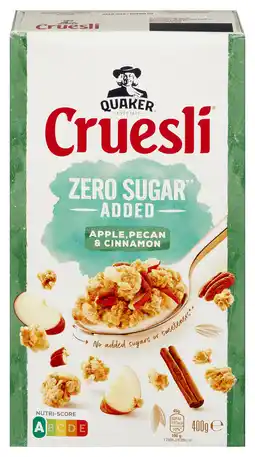 PLUS Quaker Cruesli Zero Sugar Added Apple & Pecan aanbieding