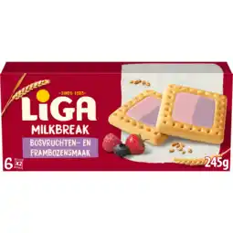 PLUS Liga Milkbreak koekjes bosvruchten framboos aanbieding