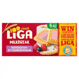 PLUS Liga Milkbreak koekjes bosvruchten framboos aanbieding