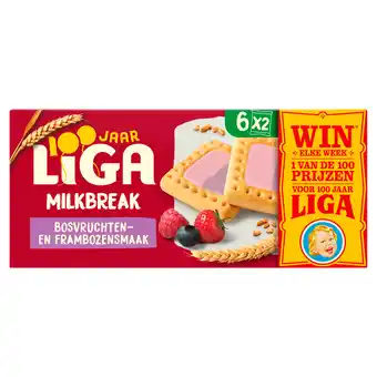 PLUS Liga Milkbreak koekjes bosvruchten framboos aanbieding