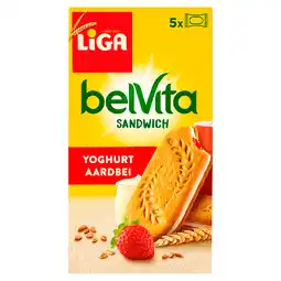 PLUS Liga BelVita koek sandwich yoghurt aardbei aanbieding