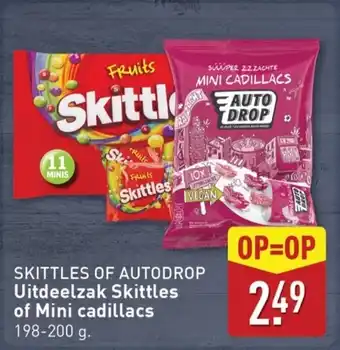 ALDI Skittles of Autodrop Uitdeelzak Skittles of Mini cadillacs aanbieding
