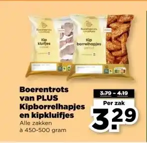 PLUS Boerentrots van PLUS Kipborrelhapjes en kipkluifjes aanbieding