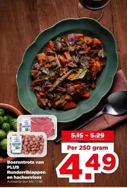 PLUS Boerentrots van PLUS Runderriblappen en hacheevlees aanbieding