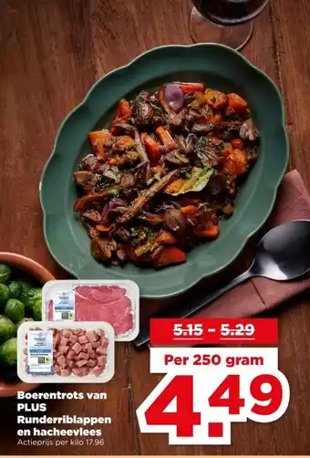 PLUS Boerentrots van PLUS Runderriblappen en hacheevlees aanbieding