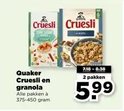 PLUS Quaker Cruesli en granola aanbieding