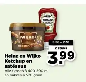 PLUS Heinz en Wijko Ketchup en satésaus aanbieding