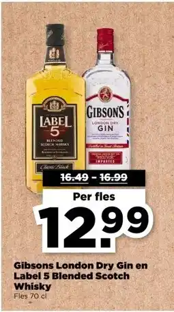 PLUS Gibsons London Dry Gin en Label 5 Blended Scotch Whisky aanbieding