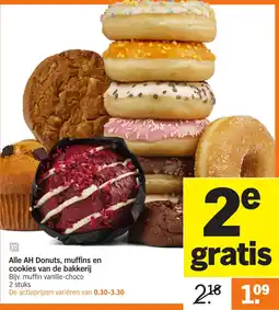 Albert Heijn Alle AH Donuts, muffins en cookies van de bakkerij aanbieding