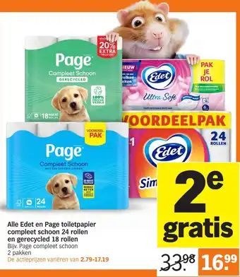 Albert Heijn Alle Edet en Page toiletpapier compleet schoon 24 rollen en gerecycled 18 rollen aanbieding
