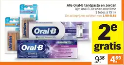 Albert Heijn Alle Oral-B tandpasta en Jordan aanbieding