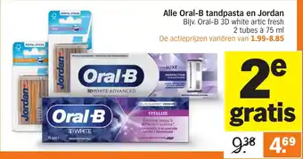 Albert Heijn Alle Oral-B tandpasta en Jordan aanbieding