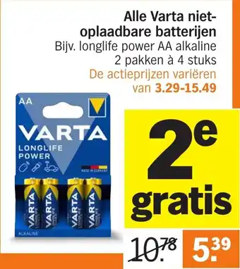Albert Heijn Alle Varta niet oplaadbare batterijen aanbieding