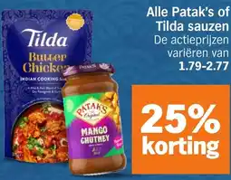 Albert Heijn Alle Patak's of Tilda sauzen aanbieding