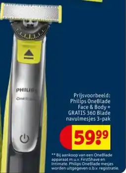 Kruidvat Philips Philips OneBlade Face & Body + GRATIS 360 Blade navulmesjes 3-pak aanbieding