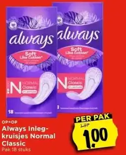 Vomar Voordeelmarkt Always Inleg- kruisjes Normal Classic aanbieding