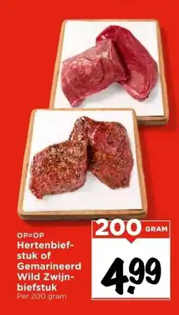 Vomar Voordeelmarkt Hertenbief- stuk of Gemarineerd Wild Zwijn- biefstuk aanbieding