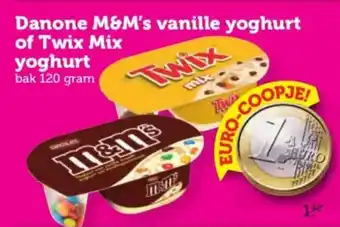 Coop Danone M&M's vanille yoghurt of Twix Mix yoghurt aanbieding
