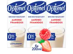 Hoogvliet Optimel Langlekker Drinkyoghurt aardbei framboos 0% vet aanbieding
