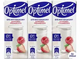 Hoogvliet Optimel Langlekker Drinkyoghurt aardbei framboos 0% vet aanbieding