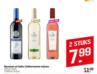 Coop Barefoot of Gallo Californische wijnen 750 ml aanbieding