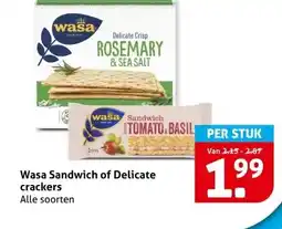 Hoogvliet Wasa Sandwich of Delicate crackers aanbieding