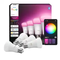 MediaMarkt Philips Hue Led A60 Wit En Gekleurd Licht E27 Fitting 4-pack Slimme Ledlamp aanbieding