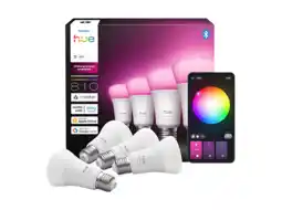 MediaMarkt Philips Hue Led A60 Wit En Gekleurd Licht E27 Fitting 4-pack Slimme Ledlamp aanbieding
