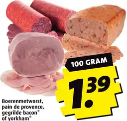 Boni Boerenmetworst, pain de provence, gegrilde bacon of yorkham aanbieding