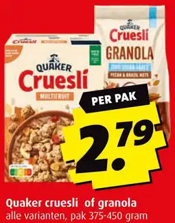 Boni Quaker cruesli of granola aanbieding
