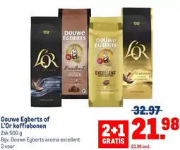 Makro Douwe Egberts of L'Or koffiebonen aanbieding