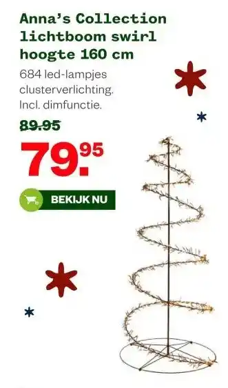 Welkoop Anna's Collection lichtboom swirl hoogte 160 cm aanbieding